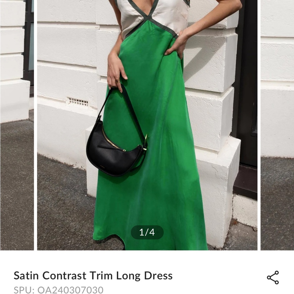 Commense Satin Maxi Dress with Black Trim - Green